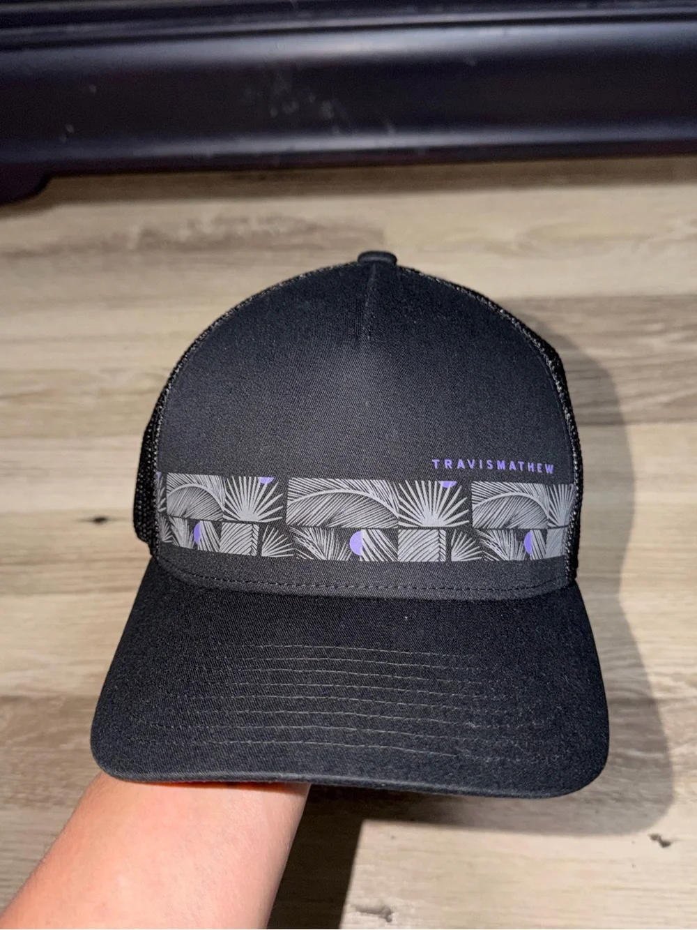 TravisMathew Black Trucker Hat Tropical Print Mesh Snapback Cap